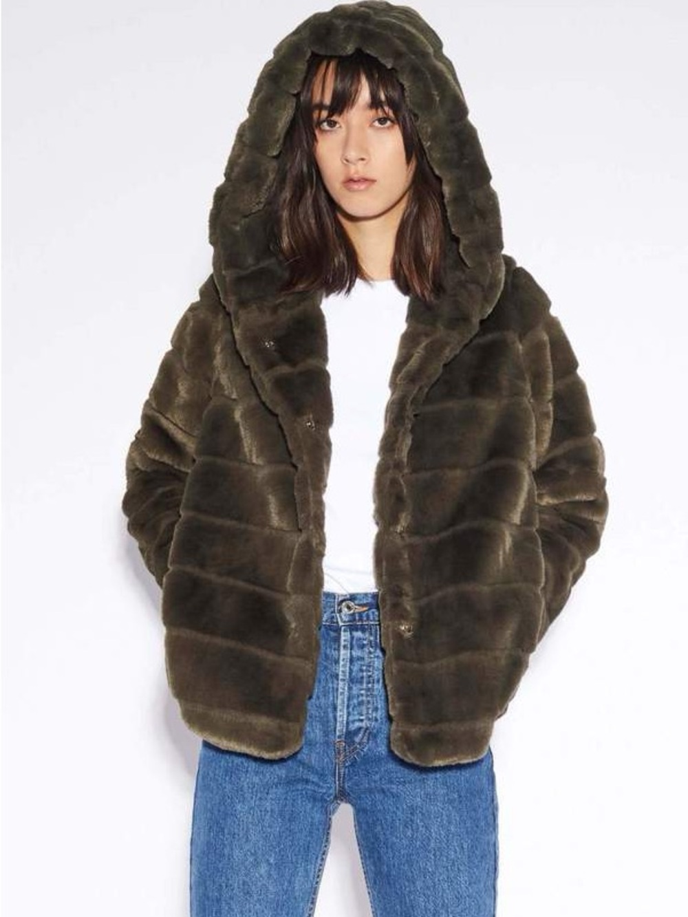 APPARIS Goldie Faux Fur Hooded Jacket – Army Green Size Medium EUC